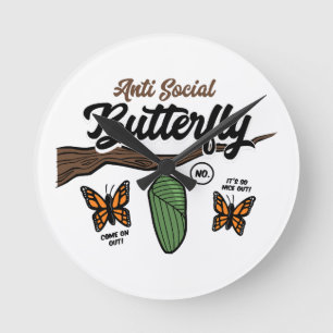 Antisozialer Schmetterling Runde Wanduhr