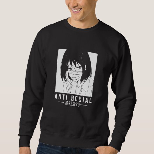 Antisoziales japanisches Mädchenbild mit Gesicht M Sweatshirt (Vorderseite)