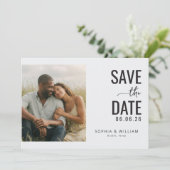 Antizipatorische Beige-Minimalist-Foto Save The Date (Stehend Vorderseite)