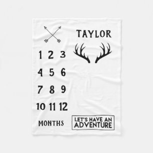 Antler Adventure Baby Boy Milestone Blanket Fleecedecke