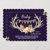 Antler Baby Shower Einladung Hirschwaldflora (Vorne/Hinten)