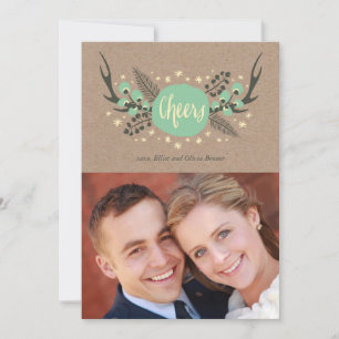 Antler, Berries und Pine Holiday Foto Card Feiertagskarte