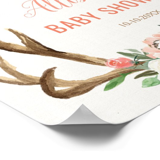 Antler boho rustikale Babydusche Begrüßungszeichen Poster (Ecke)