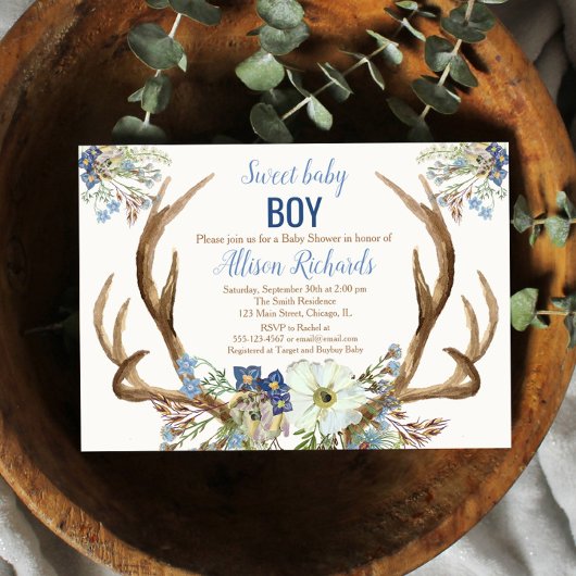 Antler boho rustikale Babydusche Einladungsjunge Einladung