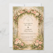 Antler Botanical Rustic Wedding Einladung (Vorderseite)
