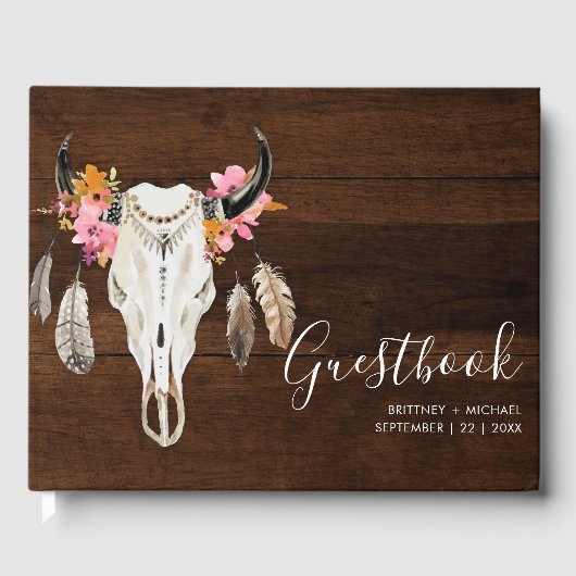 Antler Dark Wood Rustic Wedding Guest Book Gästebuch (Vorderseite)