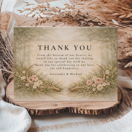 Antler Floral Boho Wedding Dankeskarte