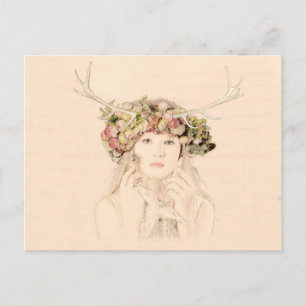 Antler Girl mit Blume Postkarte
