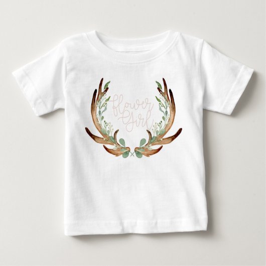 Antler & Greenery Watercolor Wreath | Blumenmädche Baby T-shirt (Vorderseite)