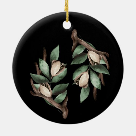 Antler mit grünem Zweig Keramik Ornament (Hinten)