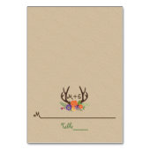 Antler & orange-violette Blumen Hochzeit Platzkart Tischnummer (Vorderseite)