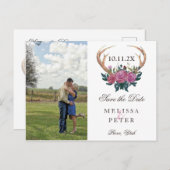 Antler Reh rustikal schick Save the Date Postkarte (Vorne/Hinten)