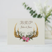 Antler und rosa Rosen RSVP-Karte RSVP Karte (Stehend Vorderseite)