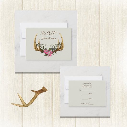Antler und rosa Rosen RSVP-Karte RSVP Karte