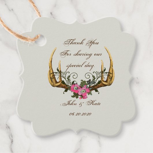 Antler und Rose Pink Vielen Dank Tag Geschenkanhänger