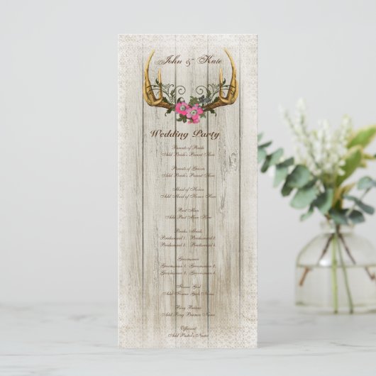 Antler und Rose Rosa Hochzeitsprogramm Programm (Stehend Vorderseite)