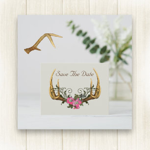 Antler und Rosen Save the Date Postkarte