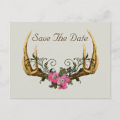 Antler und Rosen Save the Date Postkarte (Vorderseite)
