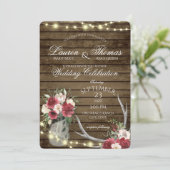 Antler und String Lights Rustic Burgundy Floral I Einladung (Stehend Vorderseite)