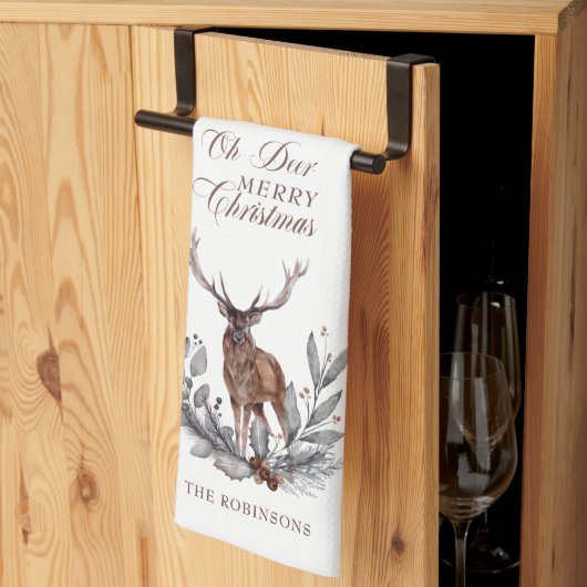 Antlered Oh Deer Buck Wreath frohe Weihnachten Geschirrtuch (Drittel gefaltet)