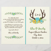 Antlers & aqua Blume Monogramm Hochzeitsprogramm (Vorderseite)