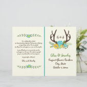 Antlers & aqua Blume Monogramm Hochzeitsprogramm (Stehend Vorderseite)