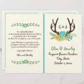 Antlers & aqua Blume Monogramm Hochzeitsprogramm (Vorne/Hinten)