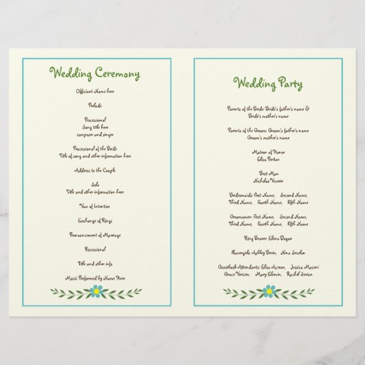 Antlers & aqua Blume Monogramm Hochzeitsprogramm (Rückseite)