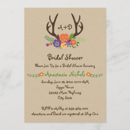 Antlers & Blume monogramm Hochzeitsszenario Brautp Einladung
