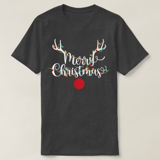 Antlers Christmas Lights Rentier Face Rudolph Red T-Shirt (Design vorne)