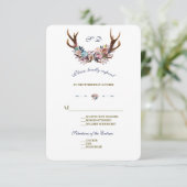 Antlers Dusty Blue Pink Floral | HochzeitsrSVP RSVP Karte (Stehend Vorderseite)