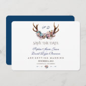 Antlers Dusty Blue Pink Floral Save the Date (Vorne/Hinten)