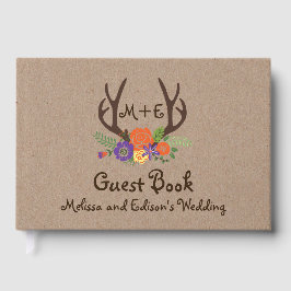 Antlers floral monogram boho Hochzeitsgast-Buch Gästebuch