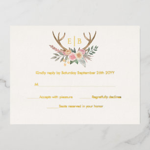 Antlers Floral Stag Pink Blume UAWG Real Gold Folie Einladungspostkarte