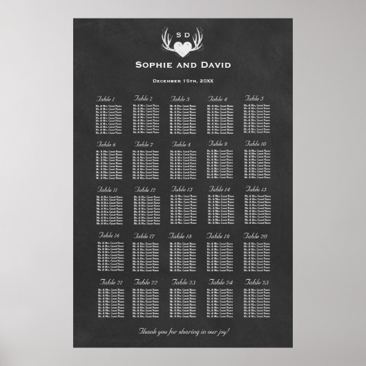 Antlers & Heart Tying The Knot Seating Chart 250 Poster (Vorne)