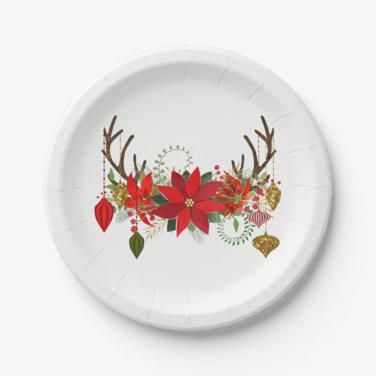 Antlers Ornaments Floral Antlers Holiday Rustic Pappteller (Vorderseite)