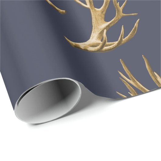 Antlers Pattern Dark Blue Masculine Geschenk Geschenkpapier (Rolleneckpunkt)