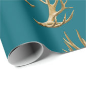 Antlers Pattern Dunkle Aquamarin Blue Masculine Ge Geschenkpapier (Rolleneckpunkt)