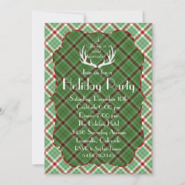 Antlers Red Green Kariert Holiday Party Einladung