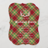 Antlers Red Green Kariert Holiday Party Einladung (Vorne/Hinten)