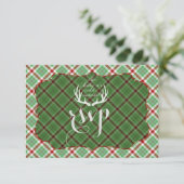 Antlers Red Green Kariert Wedding RSVP Karte (Stehend Vorderseite)