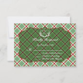 Antlers Red Green Kariert Wedding RSVP Karte (Rückseite)