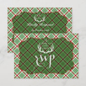 Antlers Red Green Kariert Wedding RSVP Karte (Vorne/Hinten)
