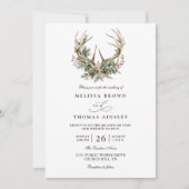Antlers Rustic Floral Greenery QR Code Wedding Einladung (Vorderseite)