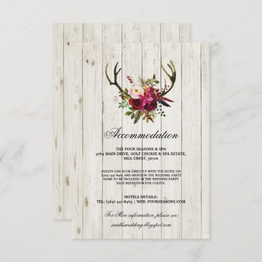 Antlers Rustic Unterkunft Holz Hochzeitskarten Begleitkarte (Vorne/Hinten)