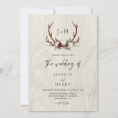 Antlers Rustic Wood Boho Wedding Einladung (Vorderseite)