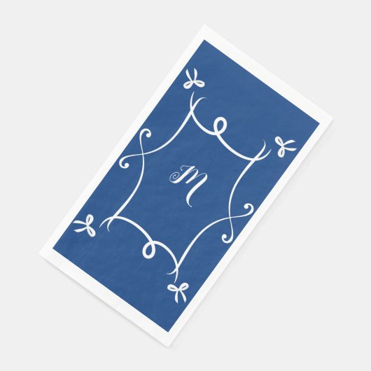 Antoinette Navy Blauer Elegante Emblem Filigree Serviette (Ecke)