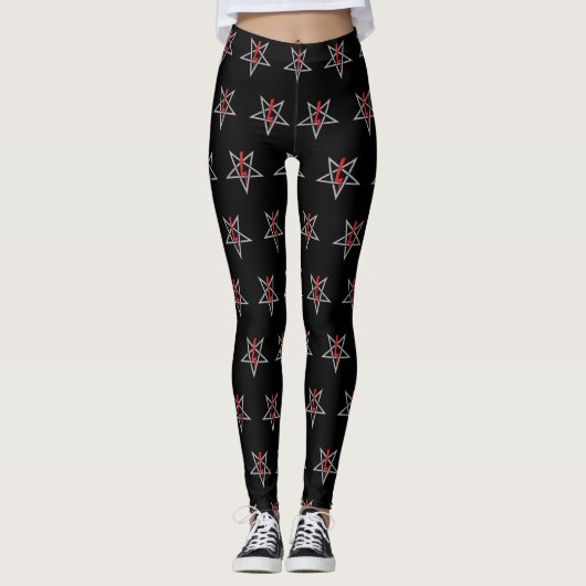 Anton LaVey Sigil (2 Zoll Logo-Größe) {Rot} Leggings (Vorderseite)