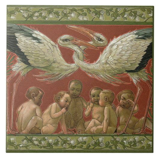 Anton Seders Zender Storks Jugendstilwall Fliese (Vorderseite)