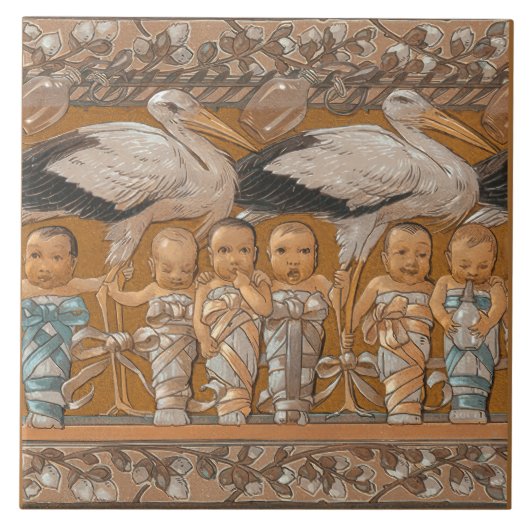Anton Seders Zender Storks Jugendstilwall Fliese (Vorderseite)